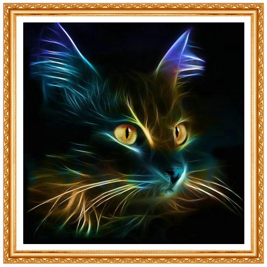 5D Diy Square drill diamond painting cross stitch s Full 100% cover embroidery animal Light black cat face diamond embroidery