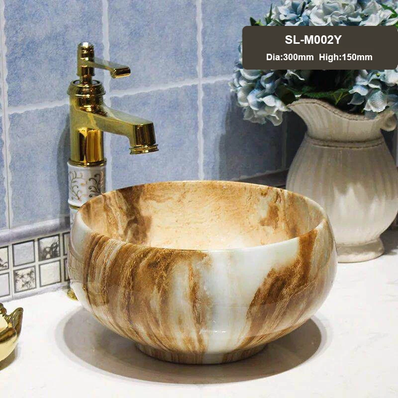 TARPUL Factory Wholesale Bathroom Lavatory Round Hotel Ceramic Hand Wash Marble Sink Porcelain Countertop Stone Basin