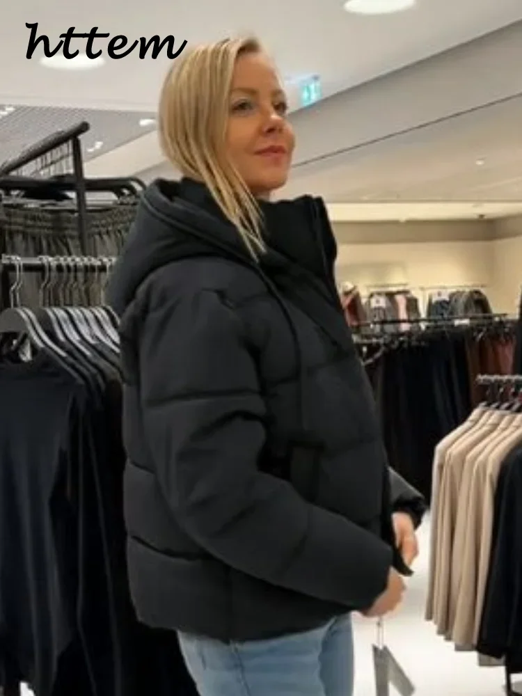 Warm Women's Puffy Solid Stand Collar Full Sleeve Pockets Jacket 2025 Winter