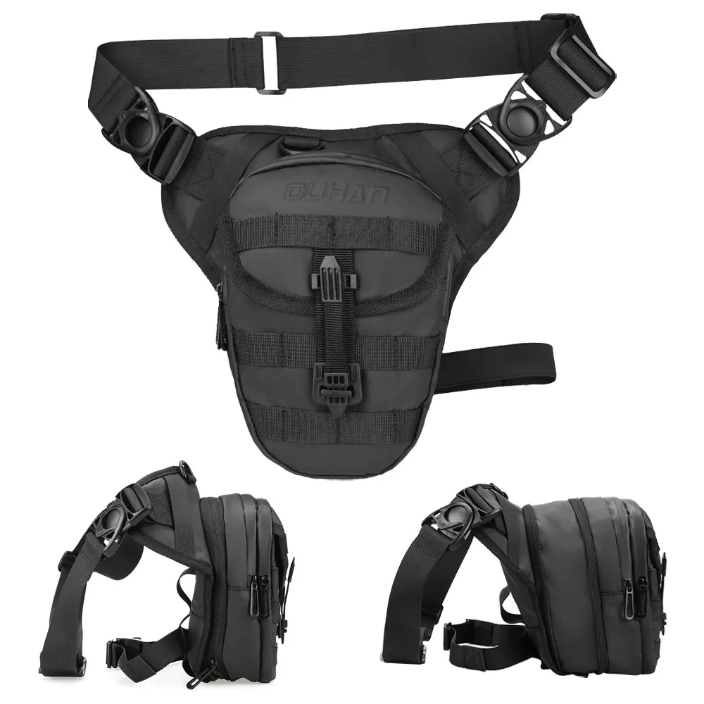 Multi-Function Motorcycle Drop Leg Bag Hip Bum Motorcycle Bag Outdoor Waist Bag Motorbike Riding Chest Bag Black