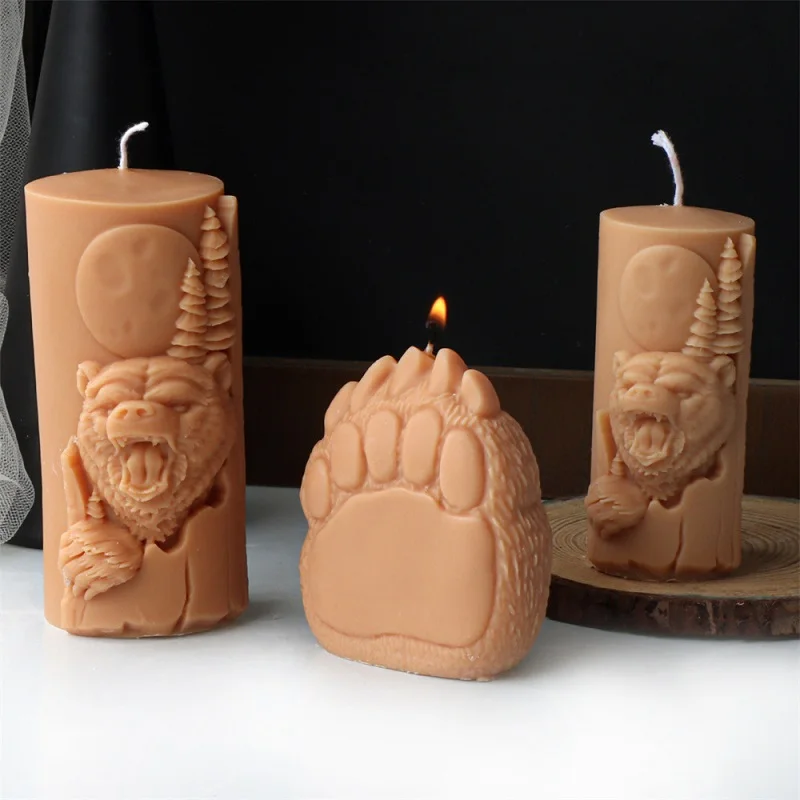 

3D Cracked Stump Cylinder Silicone Mold for Candle Making Simulation Animal Bear Paw DIY Aroma Plaster Ornament Handmade Gifts
