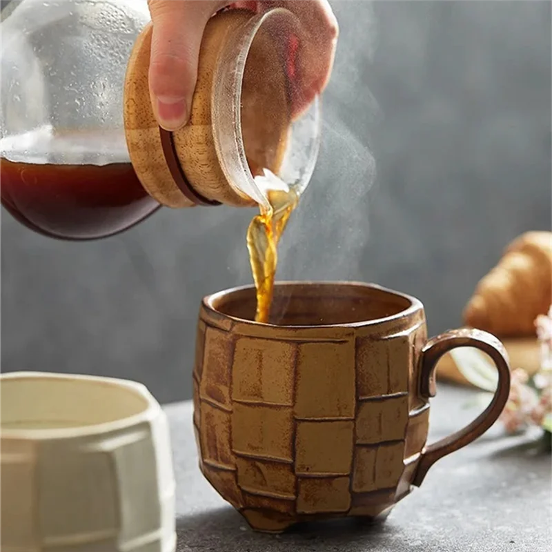 420ml retro cerâmica áspera xícara de café canecas japonesas leite xícara de chá cozinha café da manhã aveia copo-ABXK