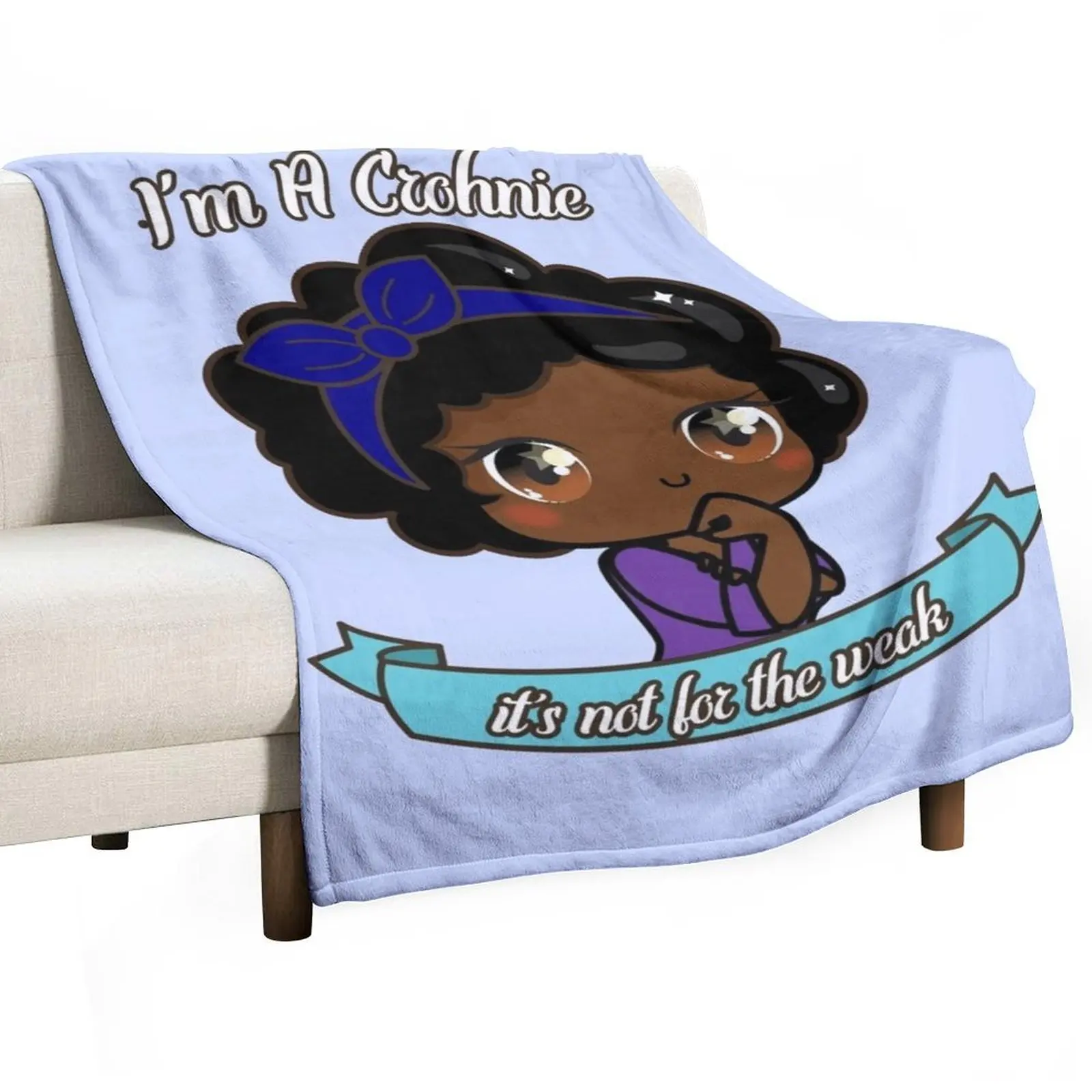 

Cute Crohnie Warrior Dark Skintone For Kawaii Crohn's Disease Awareness Throw Blanket For Baby Sofa Throw Blankets