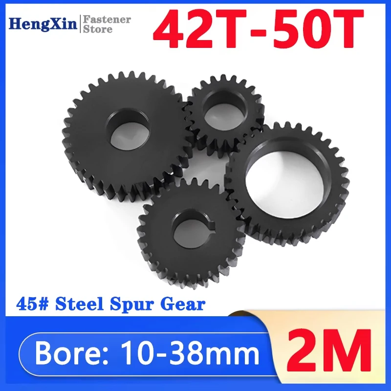 1pcs 2M Spur Gear 2 Mod 42/44/45/46/48/50 Teeth Flat Motor Gears 45# Steel Cylindrical Gear Bore 10 12 14 15-38mm Pitch 6.28mm