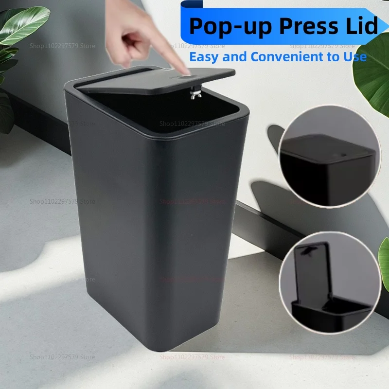 سلة مهملات حمام صغيرة سعة 10 لتر مع غطاء علوي مضغوط، سلة مهملات بلاستيكية مدمجة للمرحاض وغرفة النوم وغرفة المعيشة والمطبخ بتصميم عصري #1