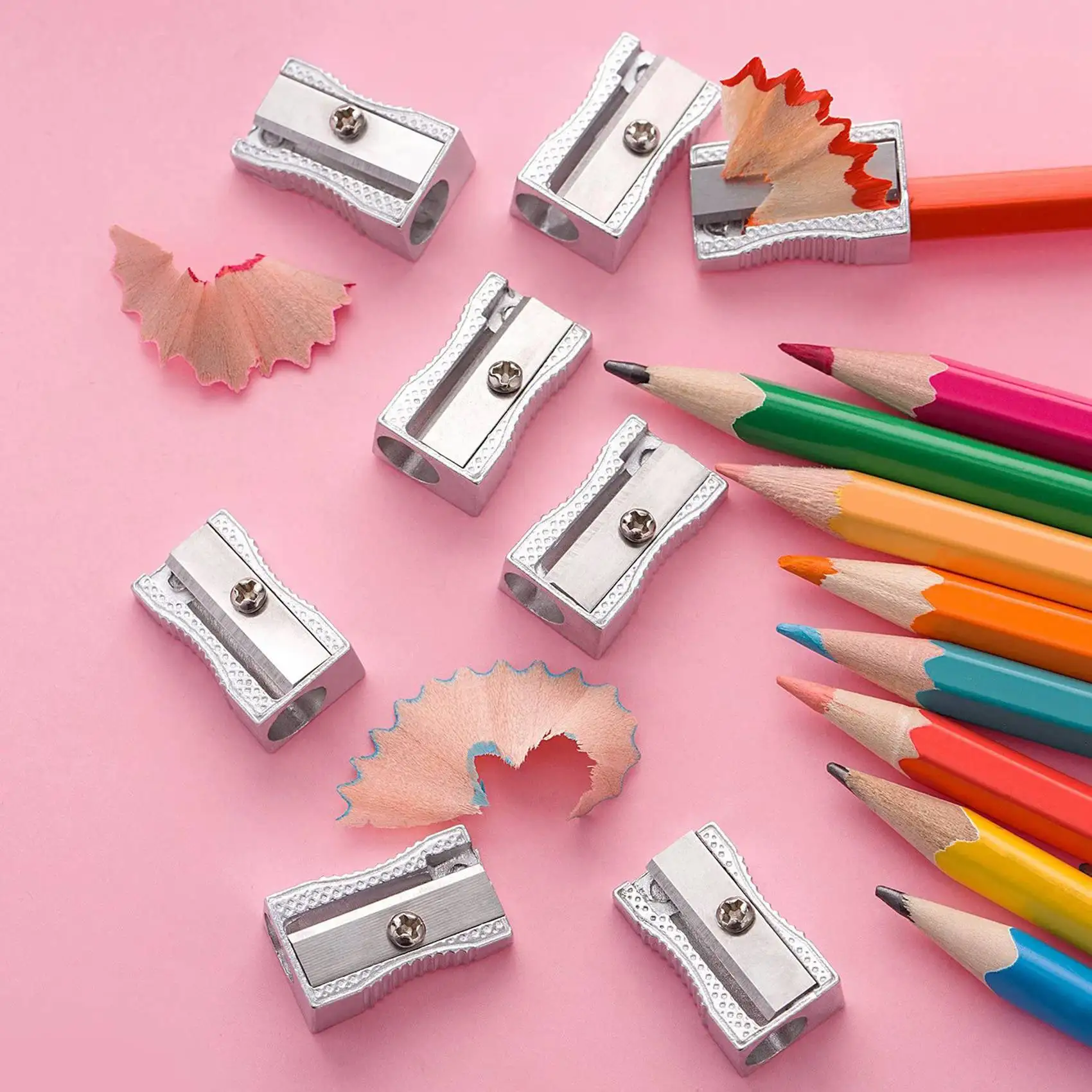 A68P-48 Pack Metal Mini Pencil Sharpeners Bulk Handheld Silver Single Hole Aluminum Alloy Handheld Sharpener Manual Pencil