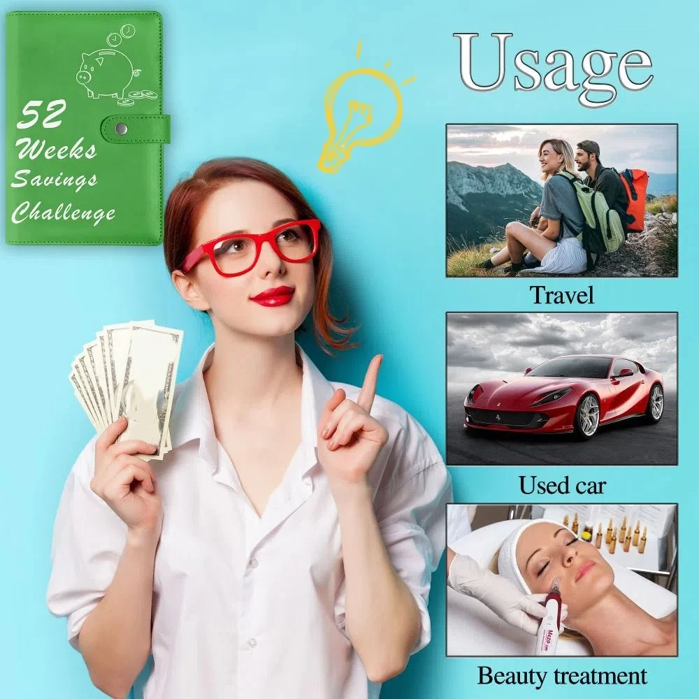 Raccoglitore per buste da 52 settimane, fogli sciolti, impermeabile, libro per sfide di risparmio, fogli di tracciamento di risparmio colorati in pelle PU
