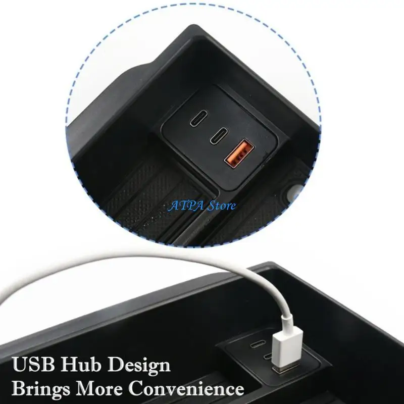 

U13C Center Console Armrest Dashboard Storage Box Tray Pallet Container Holder with USB Charging Cable For Car 3+
