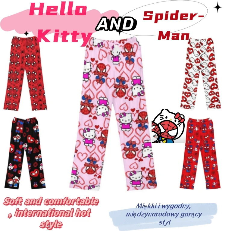 Hello Kitty Spider-man Cotton Loose Ladies Pajama Pants Pyjama Trousers Women Men Cartoon Sleep Bottoms Lounge Wear Girl Sleep