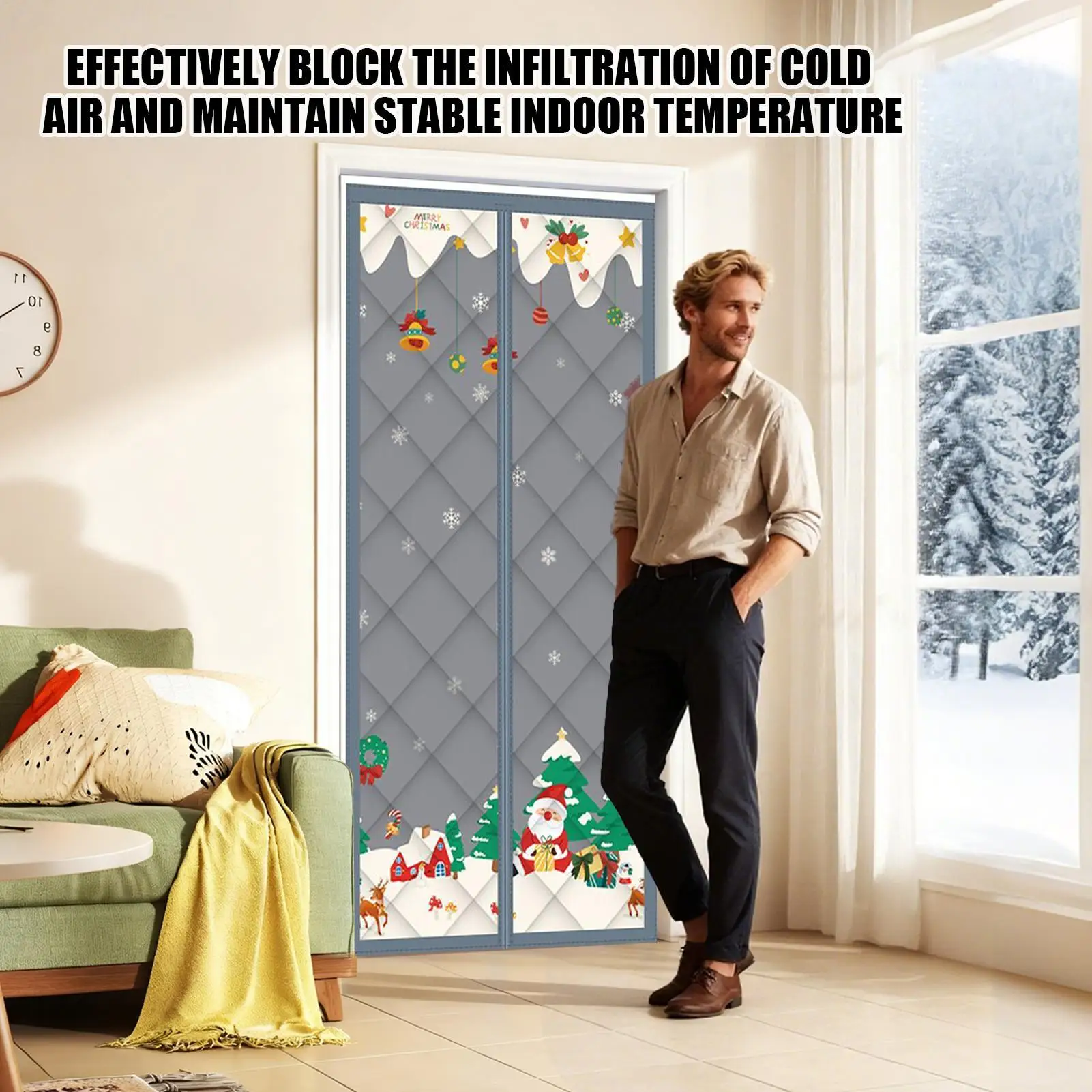 Insulated Door Curtains Thicken Windproof Magnetic Temperature Protection Barrier For Home Patio Room Protection Doorway Doorway