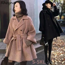 Blends Women Mujer Sashes Loose Design Elegant Solid Thick Winter пальто женское Casual Korean Style Cool Streetwear Young Ins