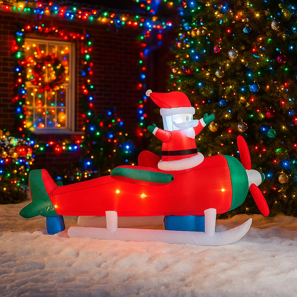 2,7 м/8,8 футов надувной Санта-Клаус самолет светодиодные украшения для дома игрушки двор рождественские принадлежности открытый сад праздничный декор
