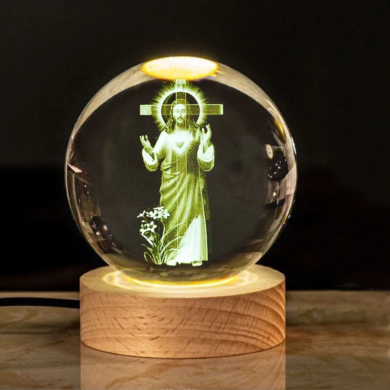 Creative Luminous Crystal ball Cross Church Fellowship Event Jesus Souvenir glass ball Birthday Gift Office Desktop Decoration