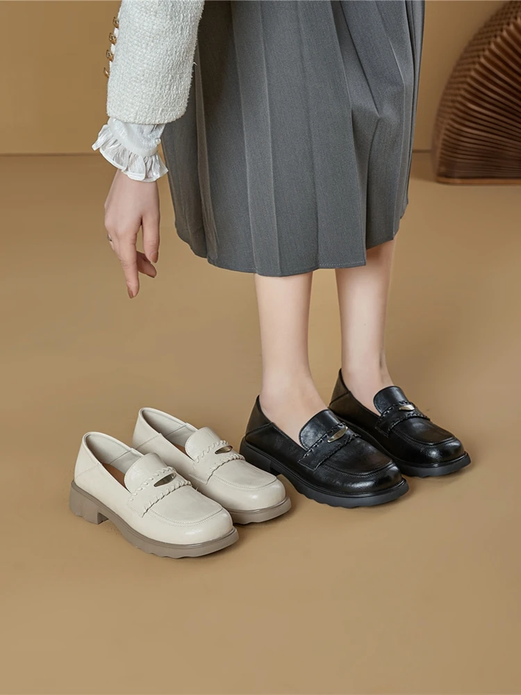 AIYUQI Damskie Eleganckie Buty Skórzane 2026 Nowe Mokasyny Damskie z Kwadratowym Noskiem Wsuwane Damskie Baleriny — zdjęcie 2