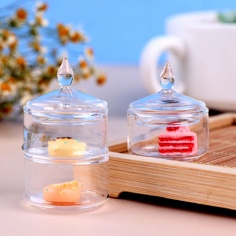 1/12 Scale Pretend Toy Dollhouse Miniature Glass Candy Jar Simulation Candy Bottle Model Toy For Dollhouse Decoration