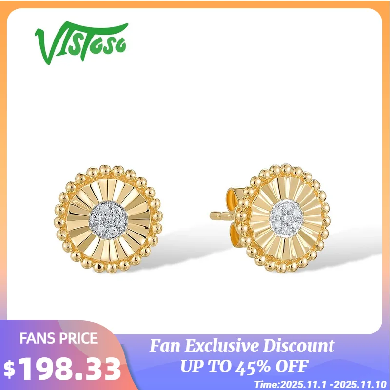 

Желтые серьги-гвоздики VISTOSO Pure 14K 585, желтые серьги-гвоздики со сверкающими бриллиантами, круглые фантастические восточные свадебные подарки, ювелирные украшения