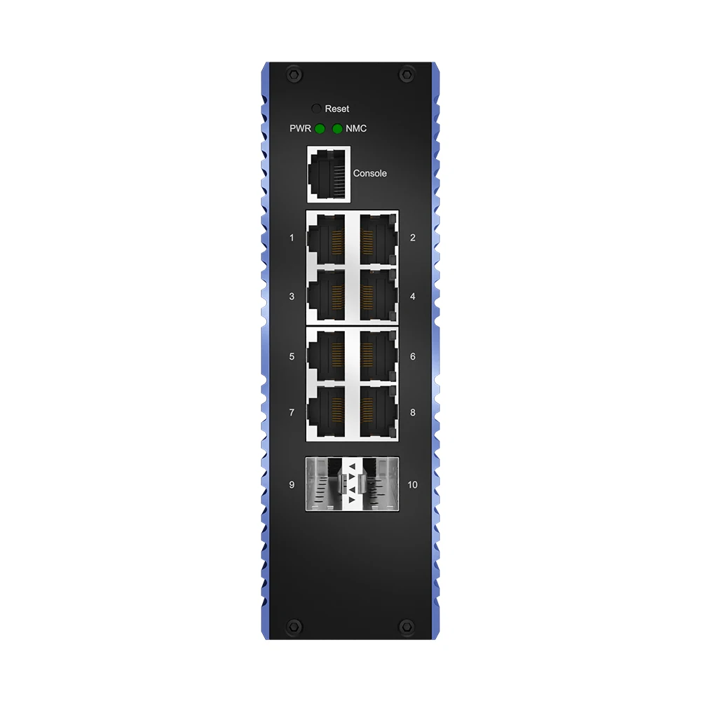 Bullscom industriële Ethernet-switch |   8 x Gigabit RJ45 en 2x Gigabit SFP |   -40 ° C~75 ° C |   IP40 |   EMC Klasse A
