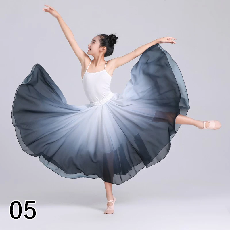 Women Girls Classical Dance Skirts 720 Degree Chiffon Elegant Gradient Color Modern Dance Skirts Practice Performance Costume