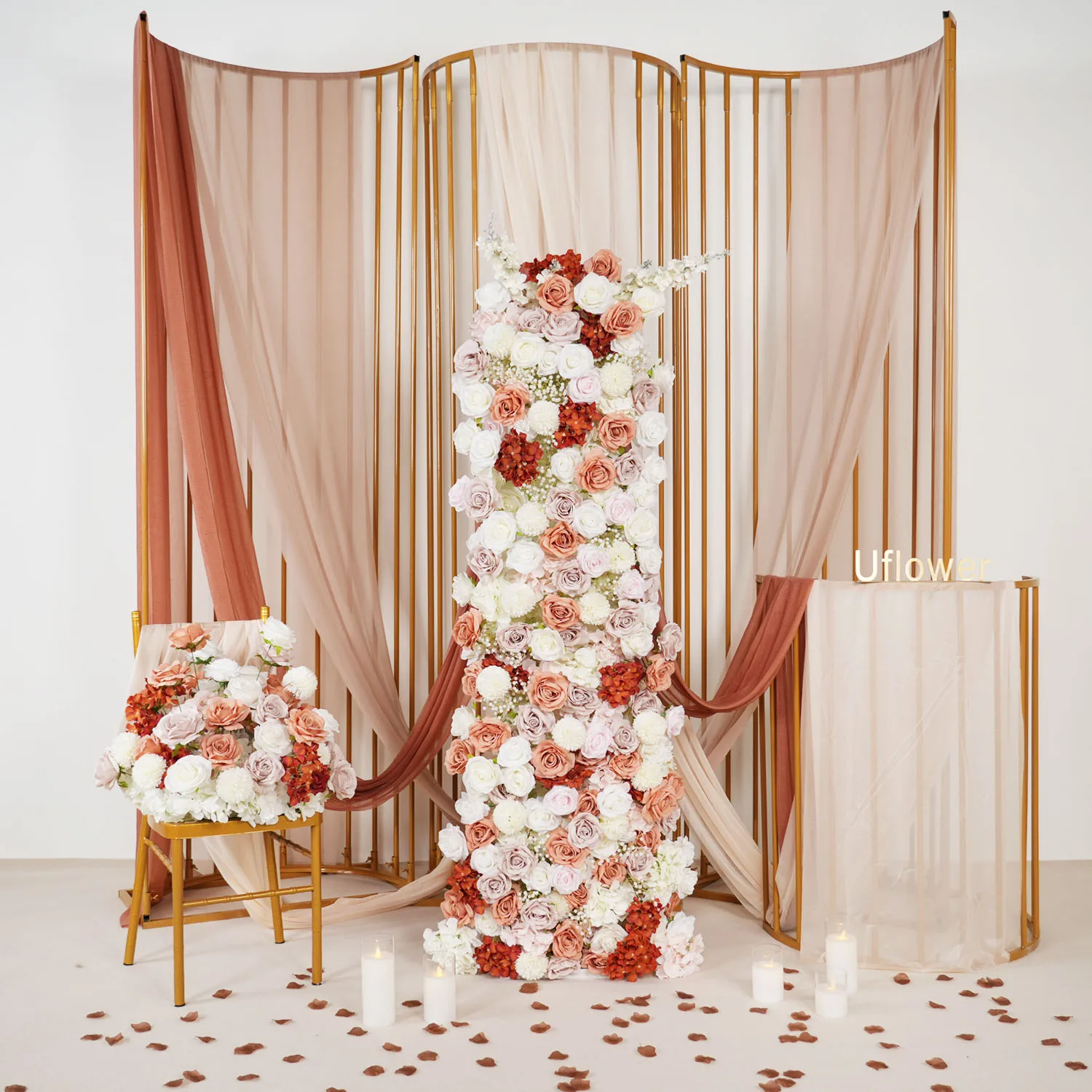 

Flower Row Champagne Series Rose hydrangea 3D Floral Arrangement Wedding Backdrop Arch Board Deco Floor Runner Event Party Prop