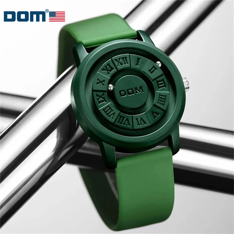 DOM 1345, женские и мужские роскошные кварцевые часы с магнитом, креативный подарок, прокрутка, железный шар, магнитная указка, силиконовый браслет для часов