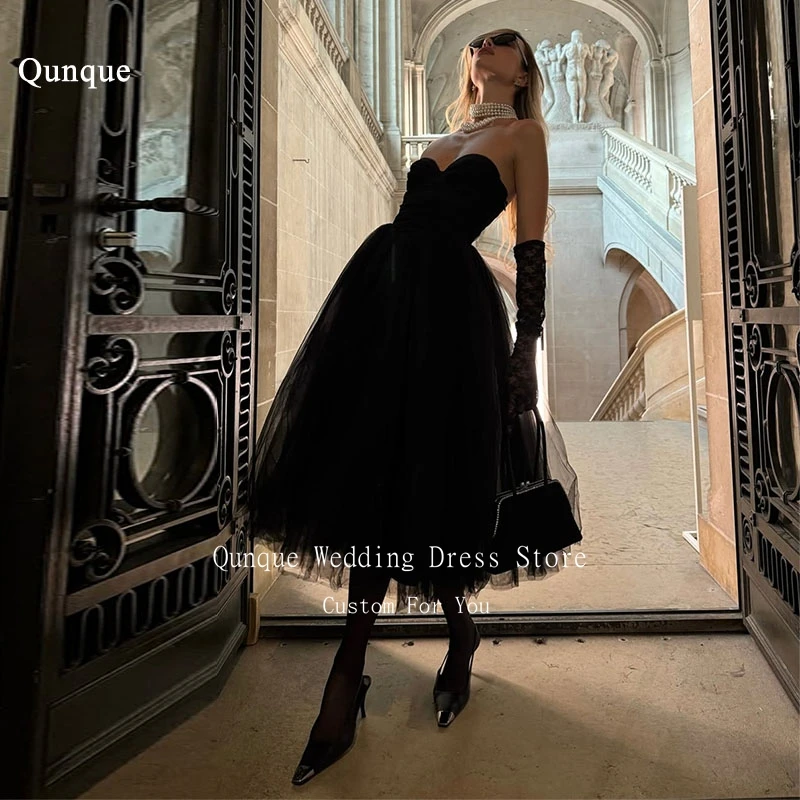 

Qunque Women Sexy Sweetheart Tulle Evening Dresses Tea Length Midi Formal Dress Vestidos En Liquidación Envío Gratis Customized