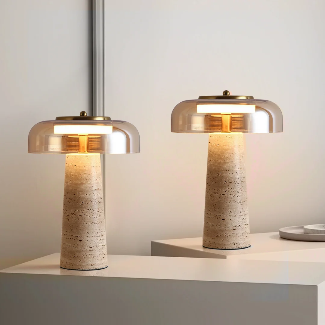 Mushroom Shaped Travertine Table Lamp Modern Natural Yellow Cave Stone Desk Lamp Indoor Decor Lighting Bedroom Living Room Study