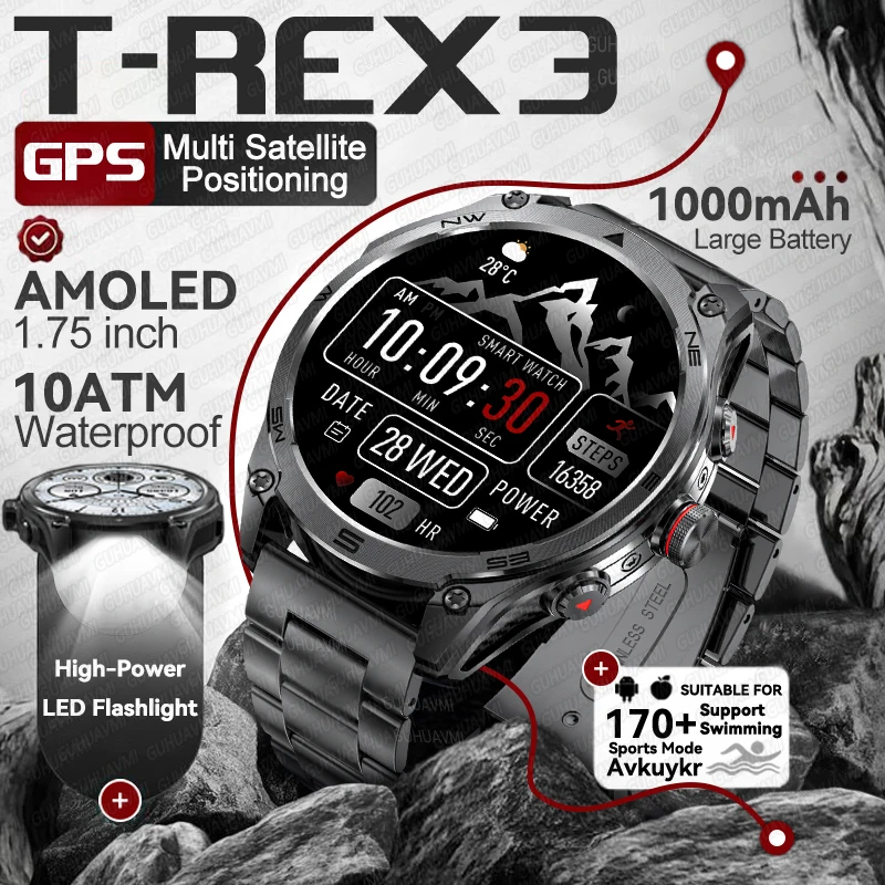 

2025 для HUAWEI умные часы GPS 1,75 ''AMOLED дисплей фонарик компас 10ATM барометрический высотомер фитнес-часы на заказ