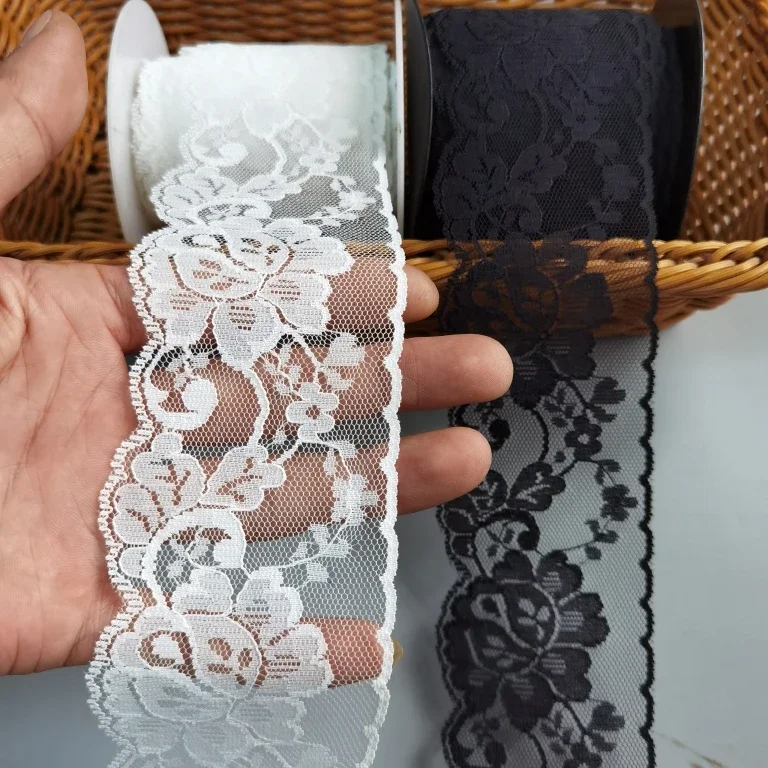 African lace fabric 2024 high quality 1yard thin super fairy sheer yarn wavy dots DIY Barbie baby clothes black and white