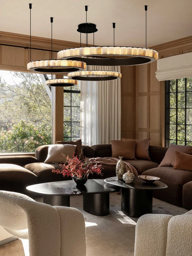 

2026 Round Oval Marble Art Dimmale LED Chandelier Lighting Lustre Hanging Lamp Suspension Luminaire Lampen For Dinning Room