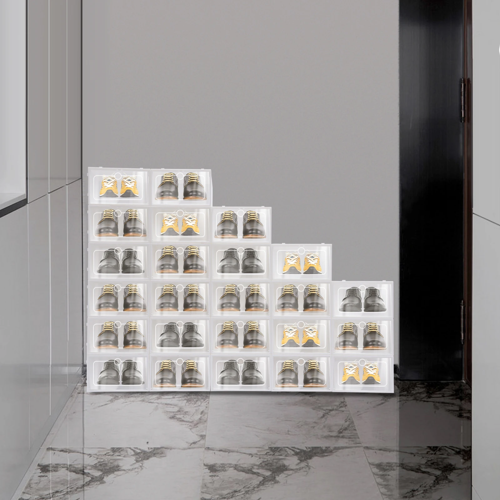 24 Pack Transparent Lid Shoe Storage Container Dustproof Shoe Storage Case Stackable DIY Organize Save Home Space Non Moldy