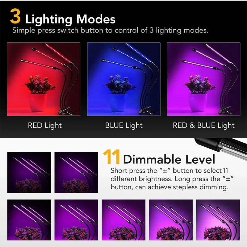 1-5 Heads Usb Led Plant Grow Light Full Spectrum Timer Dimbare Fyto Lamp Clip Bureau Kweeklamp Bollen Succulente Groente Bloem