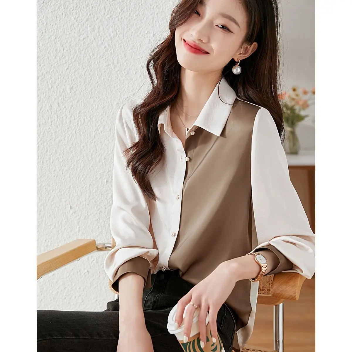 Chiffon Shirt Women\'s Long Sleeved Fashion Trend Top Chic Casual Simplicity Elegant All-match Temperament Polo-neck Simplicity