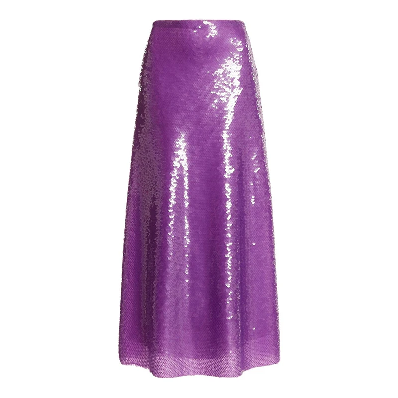 Runway Tube Skirts Luxurious Fashion Designer Chic Elegant Purple Sequin Skirt Women\'s High Waist Wrap Hip Straight Party New