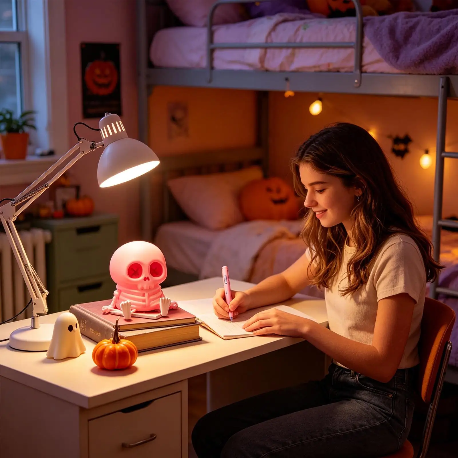 Skeleton Lamp Cute Nightlight Halloween Decor Silicone Skull Lamp For Halloween Party Indoor Home Bedroom Dorm Apartment Table