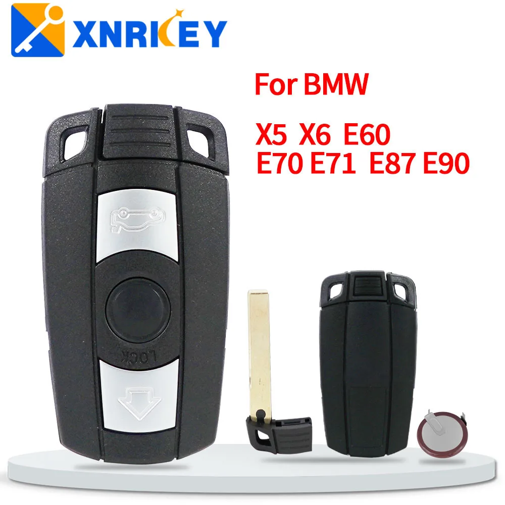 XRNKEY 3 Buttons Remote Car Key Shell Fob Case For BMW X5 X6 E60 E70 E71 E87 E90 For BMW 1 3 5 6 Series With 2025 Batter