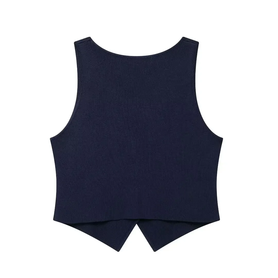 TRAF Women Fashion Tops Vest V-Neck Sleeveless Female Chic Lady Casual Basic Business Waistcoat Outfits Streetwear