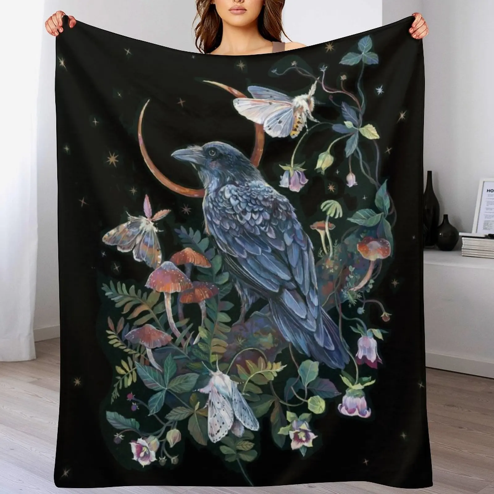 

Moon Raven Throw Blanket Large Fashion Sofas Bed linens Furry Blankets