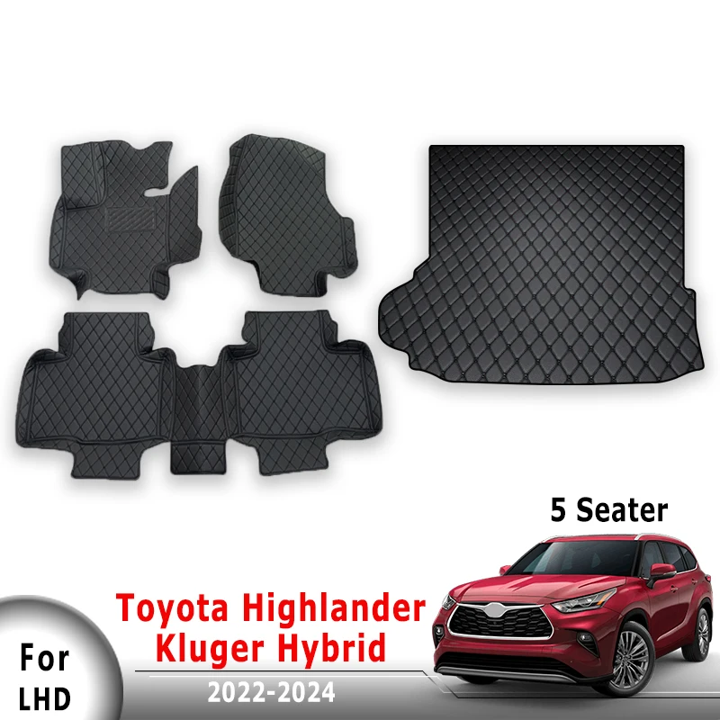 

Car Floor Mats Trunk Carpets For Toyota Highlander Kluger Hybrid 2022 2023 2024 (5 Seater) Foot Covers Auto Interior Accessories