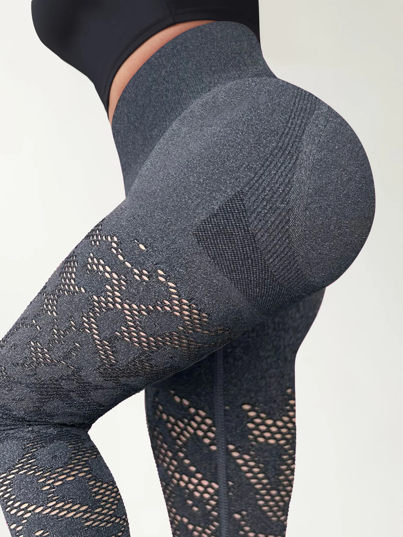 Damen Yoga-Hose mit Lochmuster, Modische Atmungsaktive Schnelltrocknende Workout-Leggings, Dehnbare Schlanke Pilates-Laufhose – Detail 13