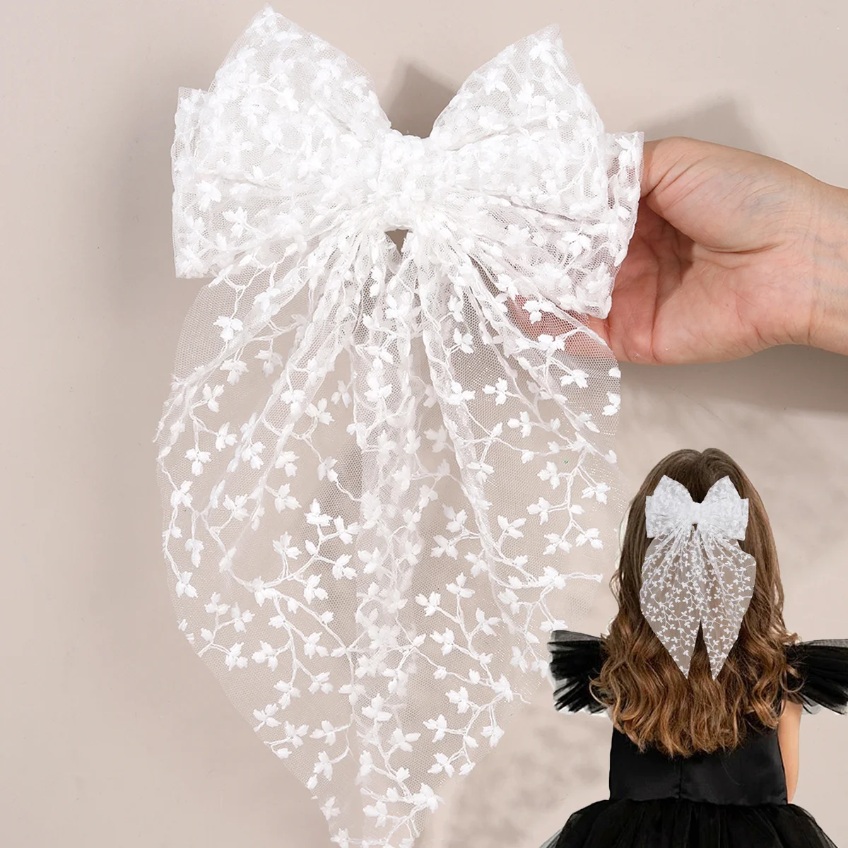 Sweet Lace Large Bow Hair Clip Elegant Embroidery Double-Layer Bownot Hairpin For Girls Korean Kids Accessories Headwear Gift