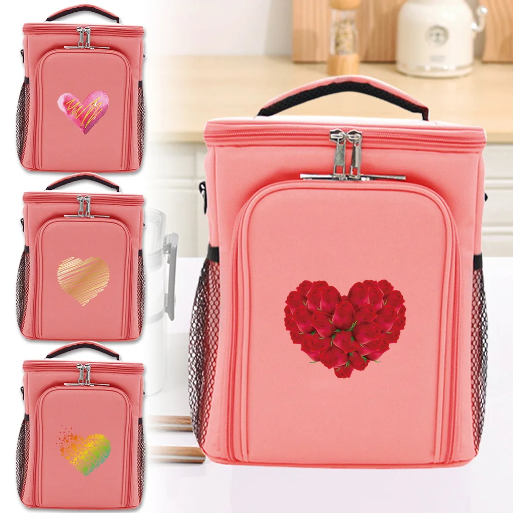 

Многоразовая термосумка для еды с двойным слоем и фронтальным открытием, серия Love Printing, розовая, для сохранения свежести продуктов, для путешествий и активного отдыха