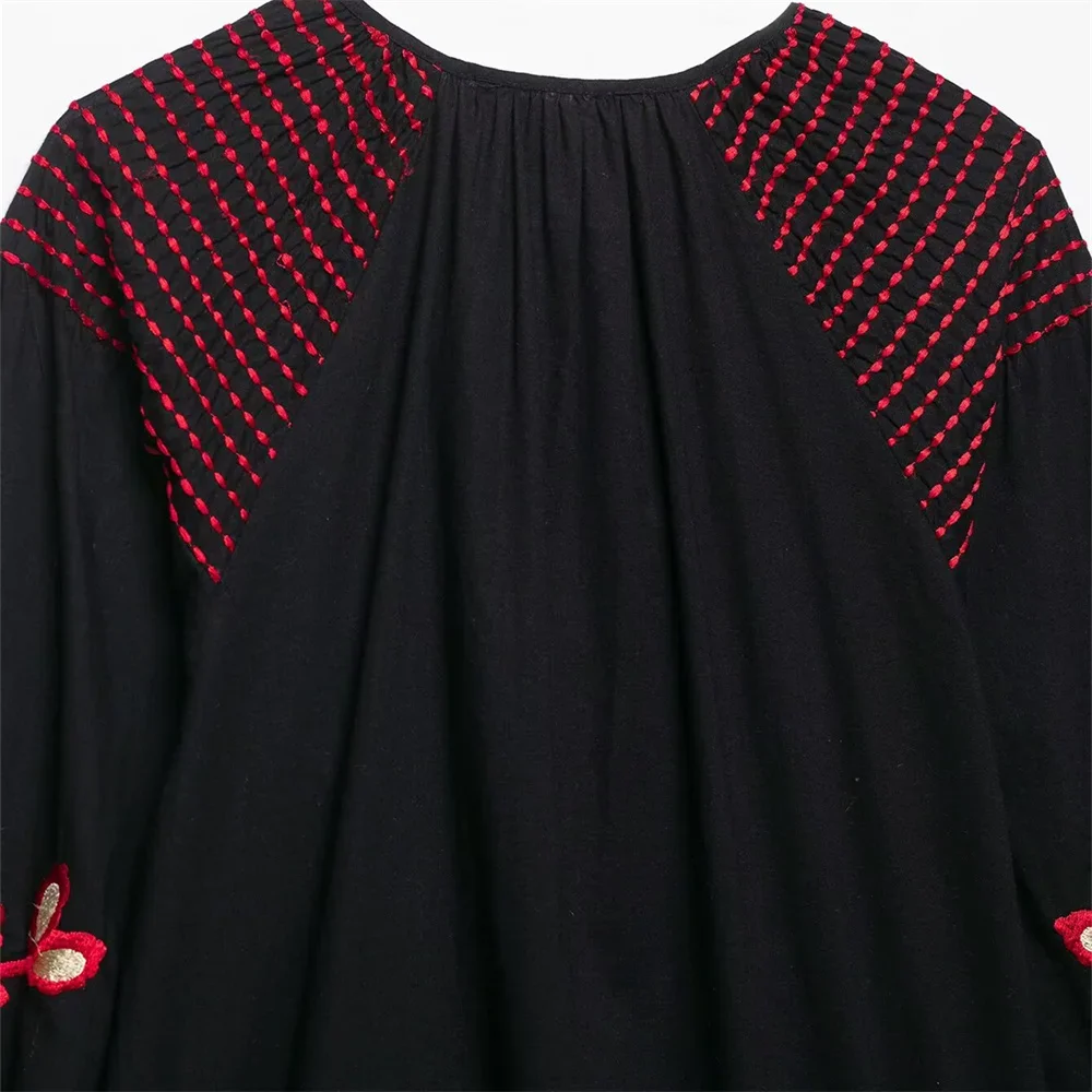 LIBIELIY ผู้หญิงชุดเดรสสั้นปักคอวีตกแต่งลูกไม้ฤดูใบไม้ผลิ/ฤดูร้อนผลิตภัณฑ์ใหม่ผู้หญิงสวมใส่