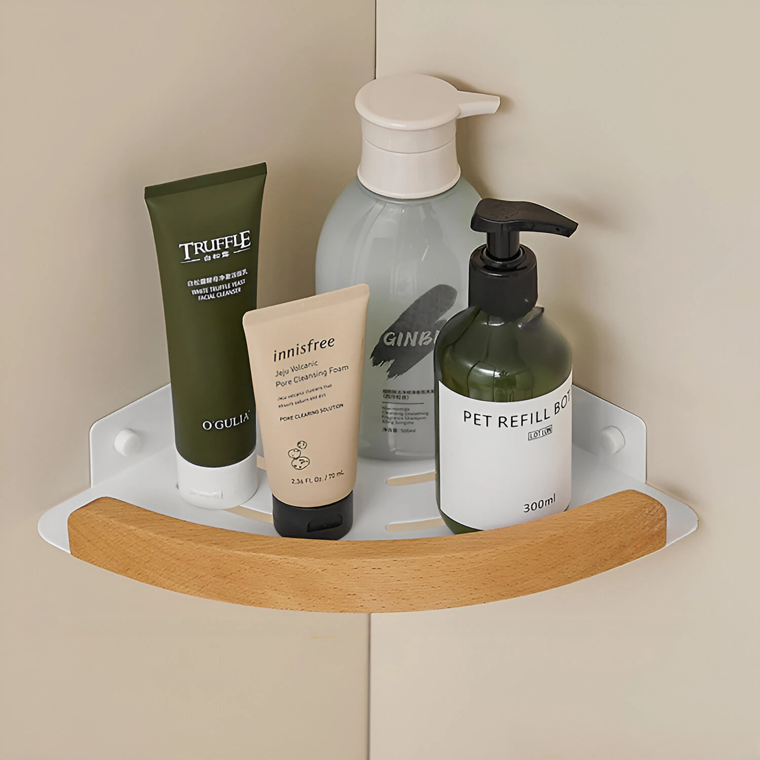 Bathroom Shelves Wall Mounted Toilet and Bathroom Storage Solid Wood Non Perforated Triangular Frame Wall Corner Rack