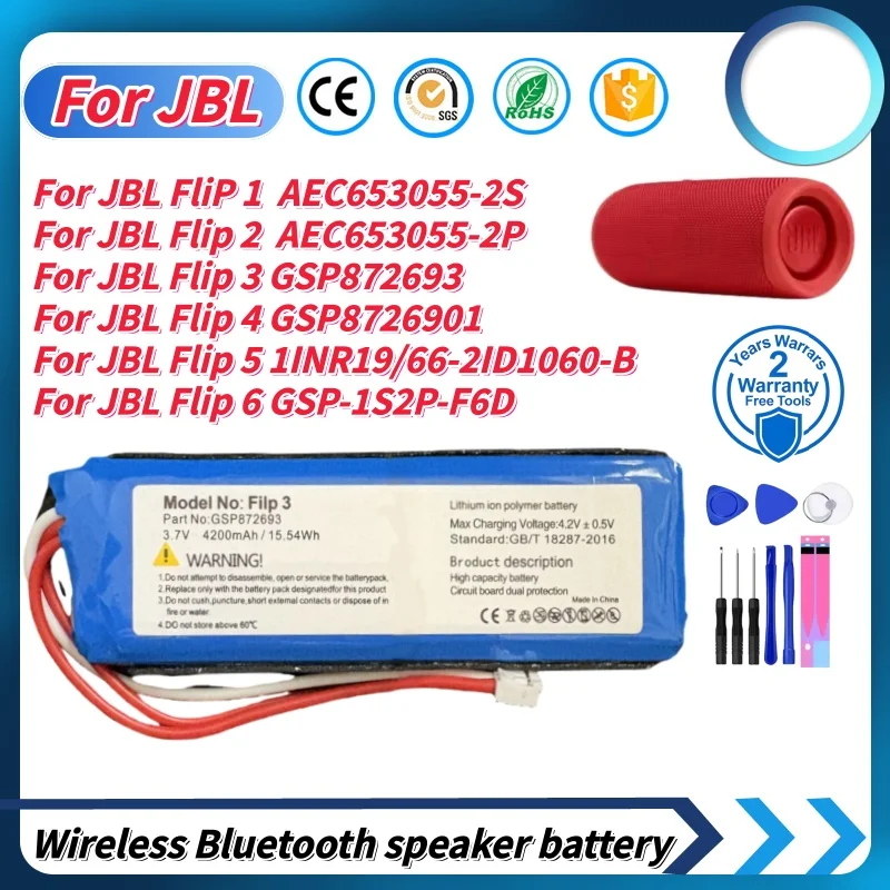100% Original AEC653055-2S AEC653055-2P GSP872693 GSP8726901 1INR19/66-2ID1060-B GSP-1S2P-F6D For JBL FliP 1 2 3 4 5 6battery