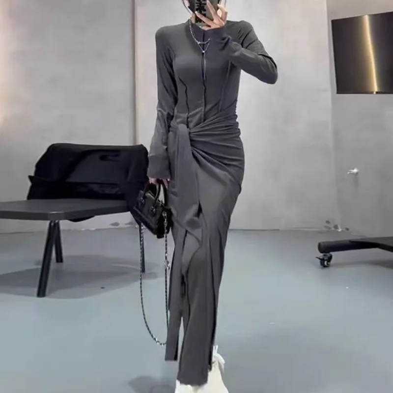 

Women's New Fall Style Stretchy Slim-fitting High-end Waist-cinching Half-high-necked Knitted Dress