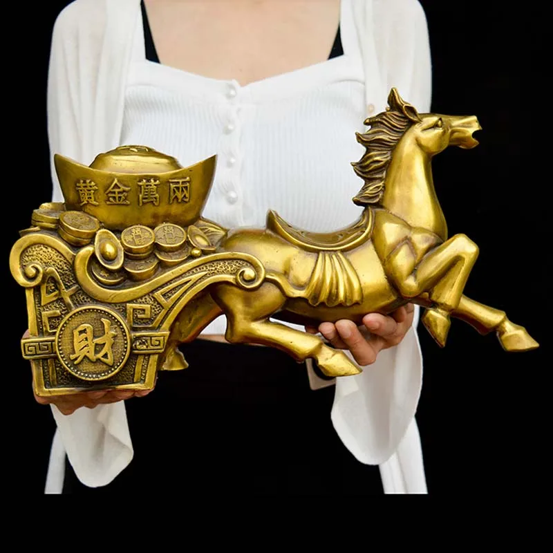 GOOD LUCK Auspicious COPPER ornament living room Company Decorative ART ZHAO CAI fortune HORSE Statue MA SHANG YOU QIAN