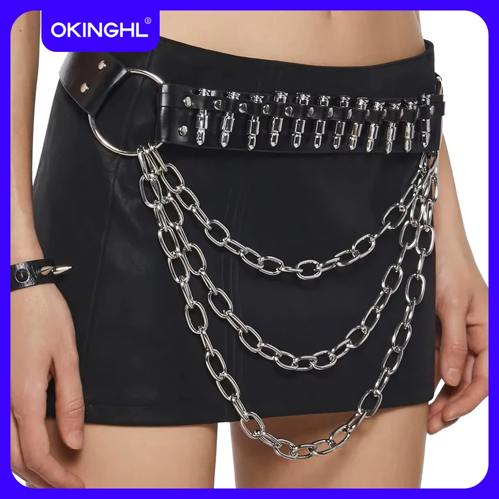 

Женский модный ремень из искусственной кожи с украшением в виде цепочки, идеально подходит для панк-стиля, фестивалей, повседневных прогулок и