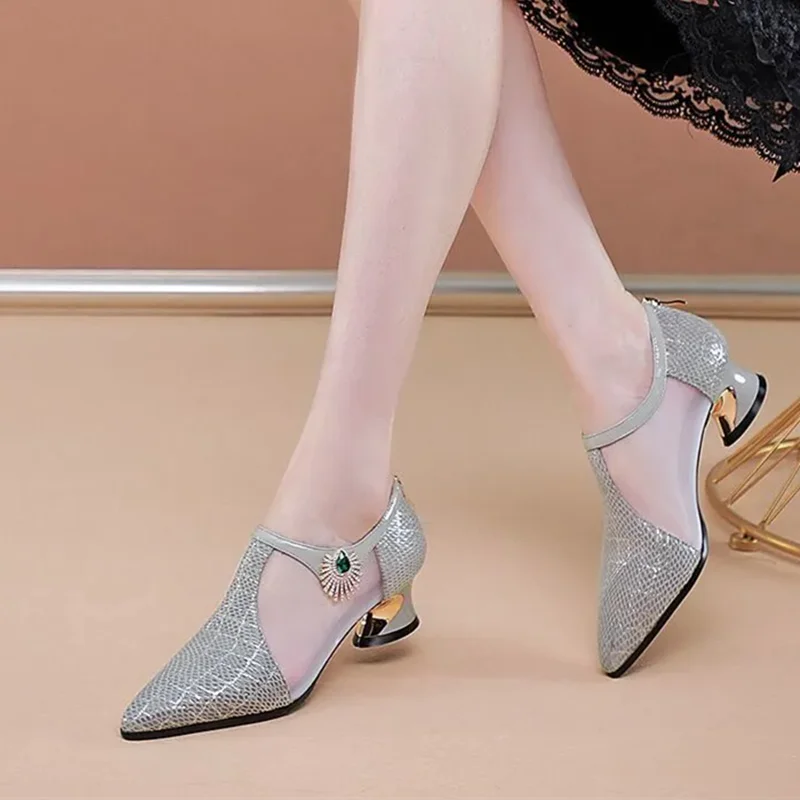 Women Fashion Plus Size Spring & Summer High Quality Breathable Heel Shoes Lady Cool Black & Grey Comfort Party High Shoes A122