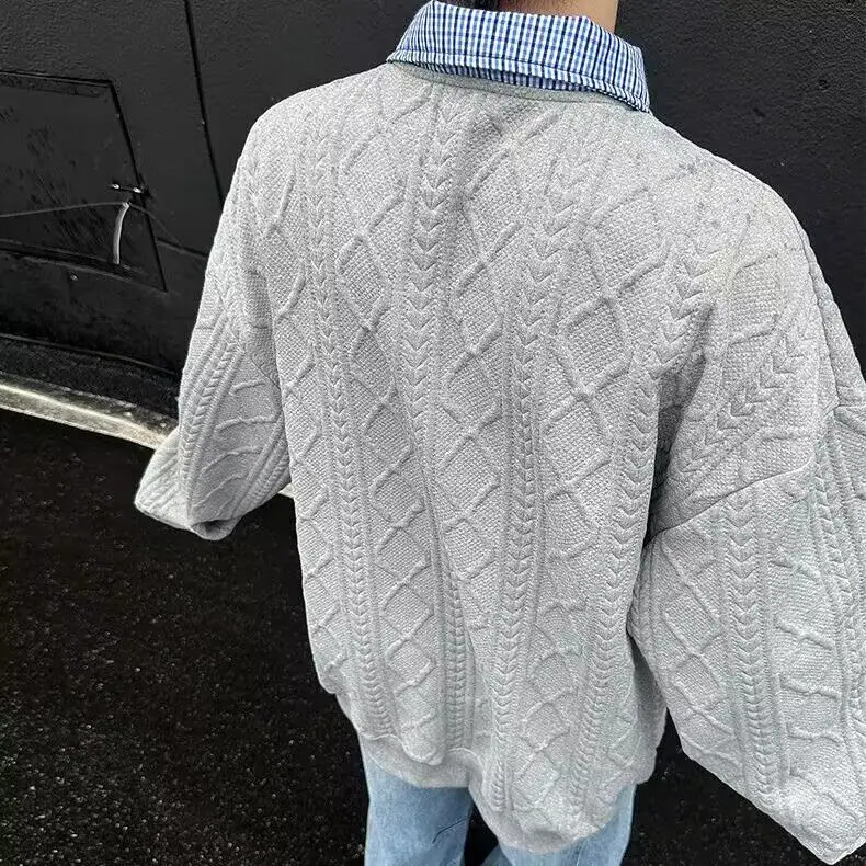Heavyweight Mock Neck Sweatshirt Men's Autumn Winter Texture Base Loose  Shirt Trendy Outerwear Casual Style Long Sleeve