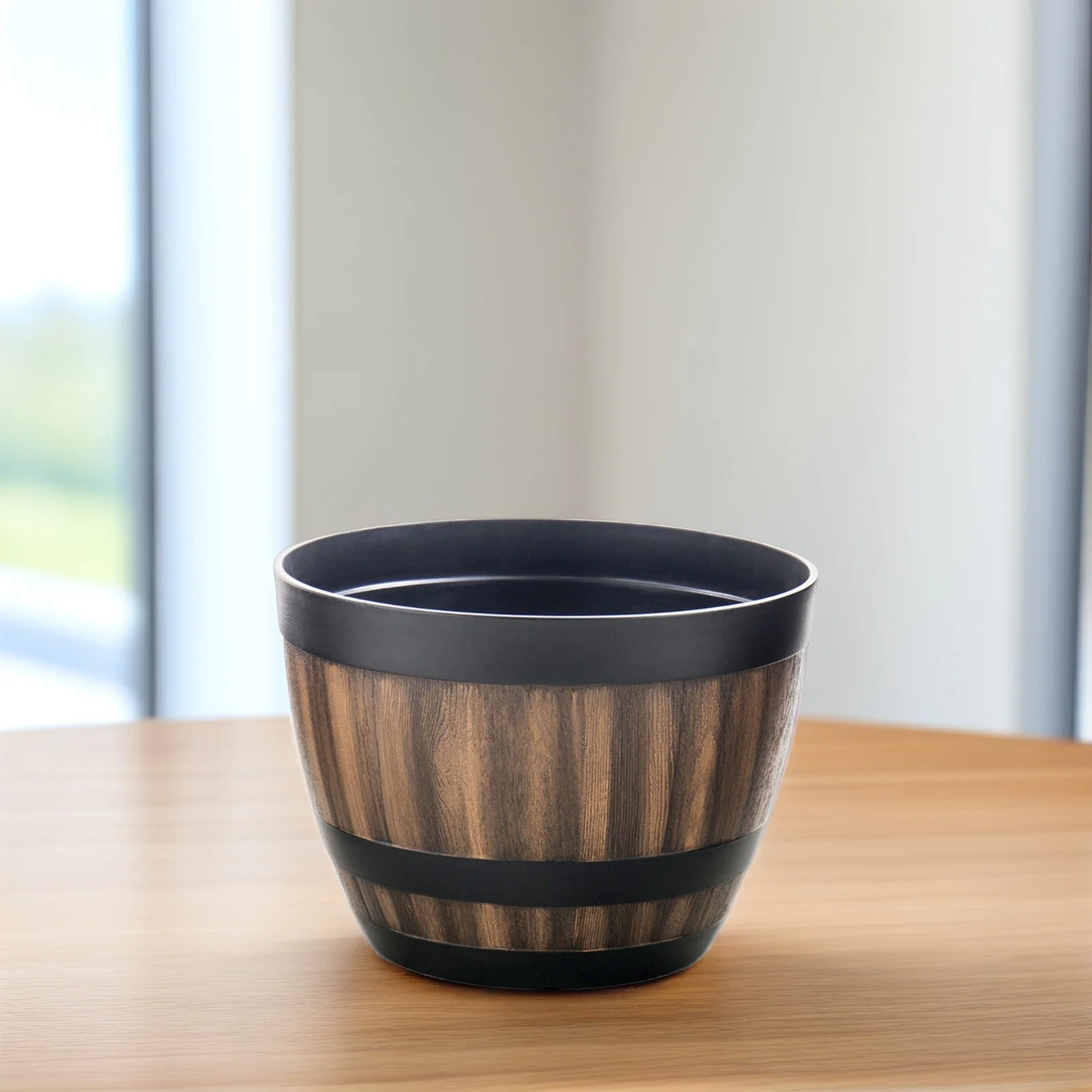 

Lotus Bowl Flower Pot Vintage Planter Plastic Barrel Retro Plant Pots Imitation Wooden Barrel Succulent Herb Garden Faux Wood